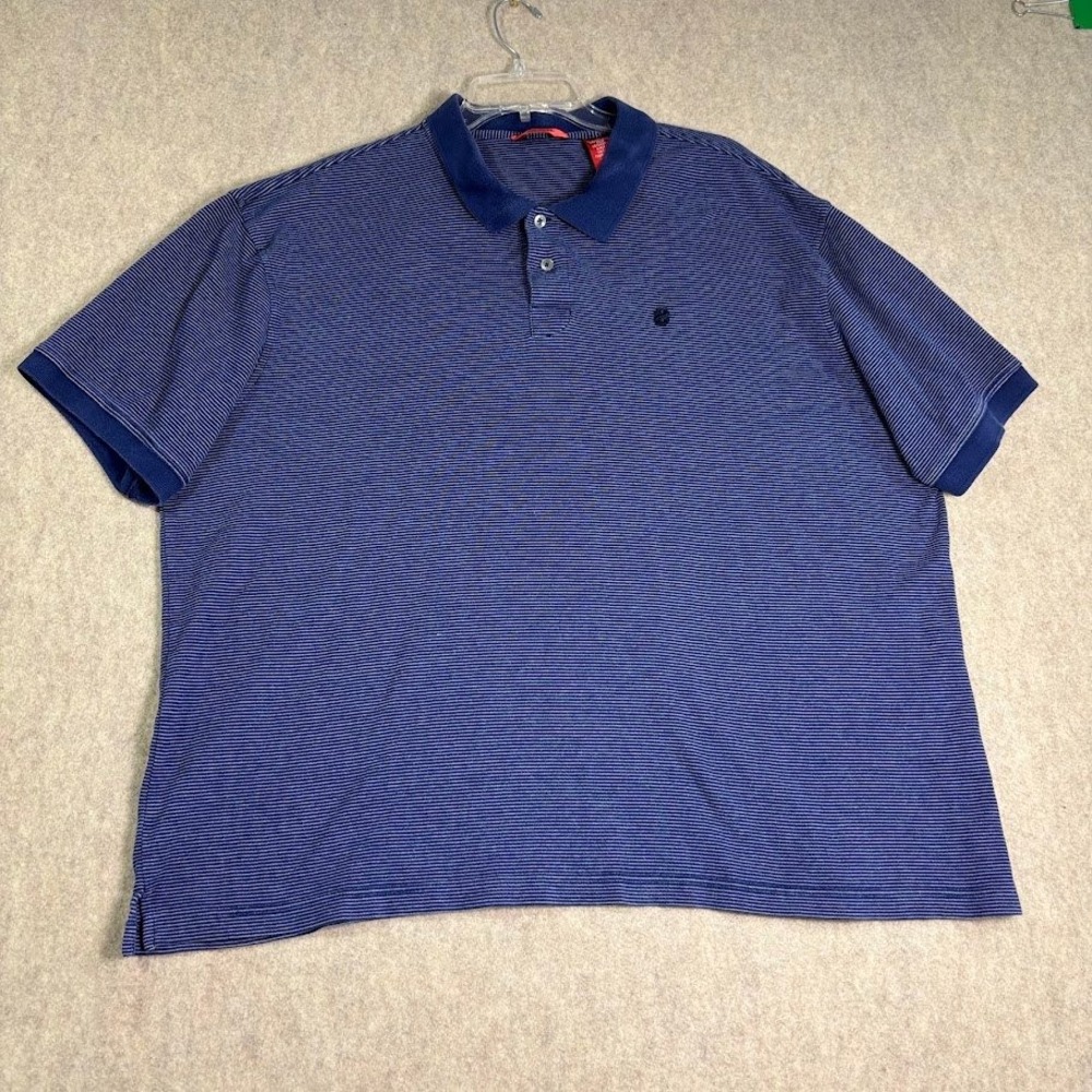 IZOD Polo Shirt Mens XXL Blue 100% Cotton Striped Short Sleeve Classic Preppy